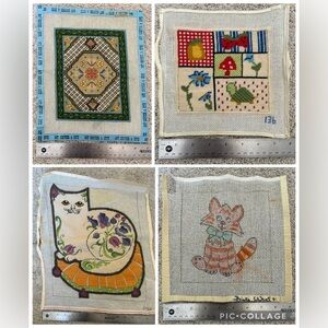 Needlepoint Canvas set of 4 canvases pre-worked and partially worked vintage